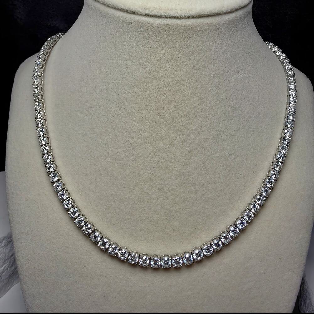 43.60CTW Moissanite Tennis Chain Necklace 925 Sterling Silver (4mm, 24", 33.48g)